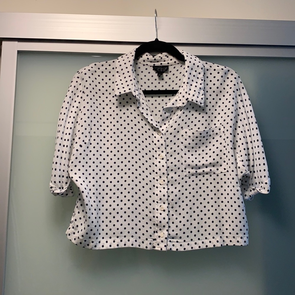 Top shop polka dot crop button up shirt